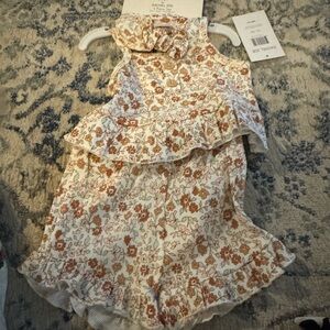 Rachel Zoe Floral Kids Matching Set - White and Brown
